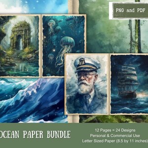 Printable Ocean Paper Bundle Seaside Shabby Chic Distressed Ephemera ...