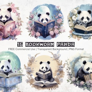 Panda Clipart Aquarela Bookworm Panda Animal Clipart Gráficos Imprimíveis Ilustrações Digitais Panda Literárias Fundo Transparente