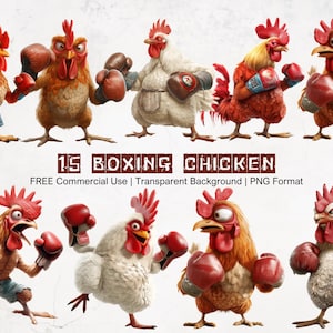 Funny Chicken Clipart Printable Collection Hilarious Boxing Hen Images with Transparent Background PNG Graphics