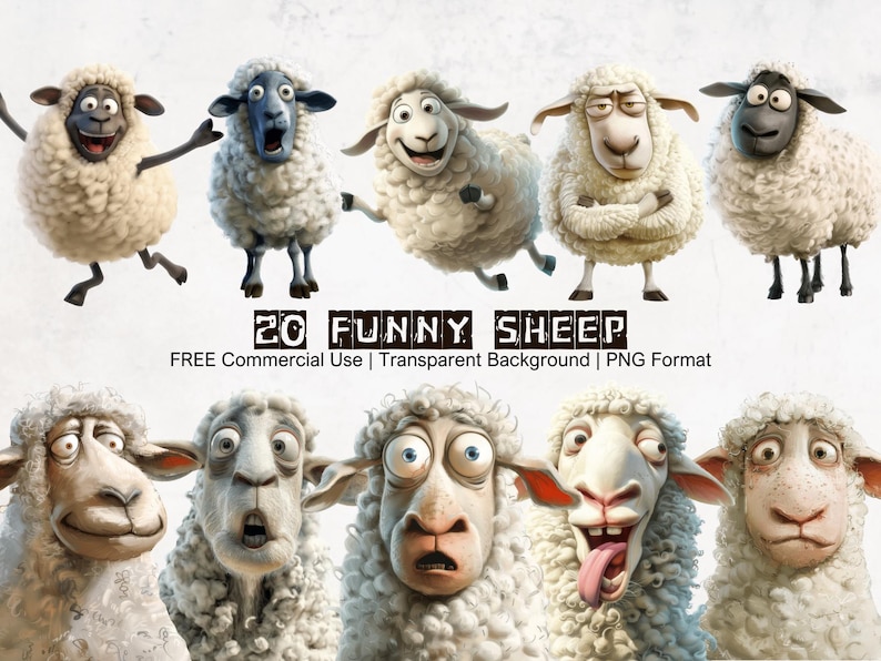 Funny Sheep Clipart Bundle Instant Download Printable Humorous Animal Graphics with Transparent Background in PNG Format from Trashpanda Studio PH on ETSY