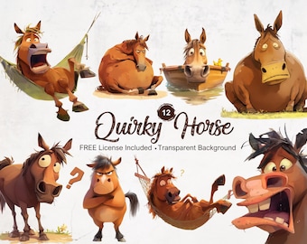 Quirky Horse Clipart Funny Nursery Animal Graphics Pony Cartoon Illustrations