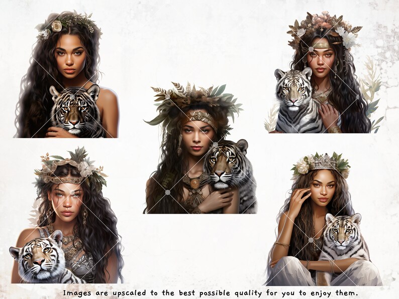Tiger Lady Clipart Bundle for Forest Themed Projects, Jungle Queen PNG ...