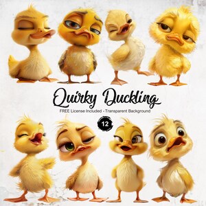 Quirky Duckling Clipart Funny and Comical Duck Cartoon Graphics | PNG Format | Instant Download