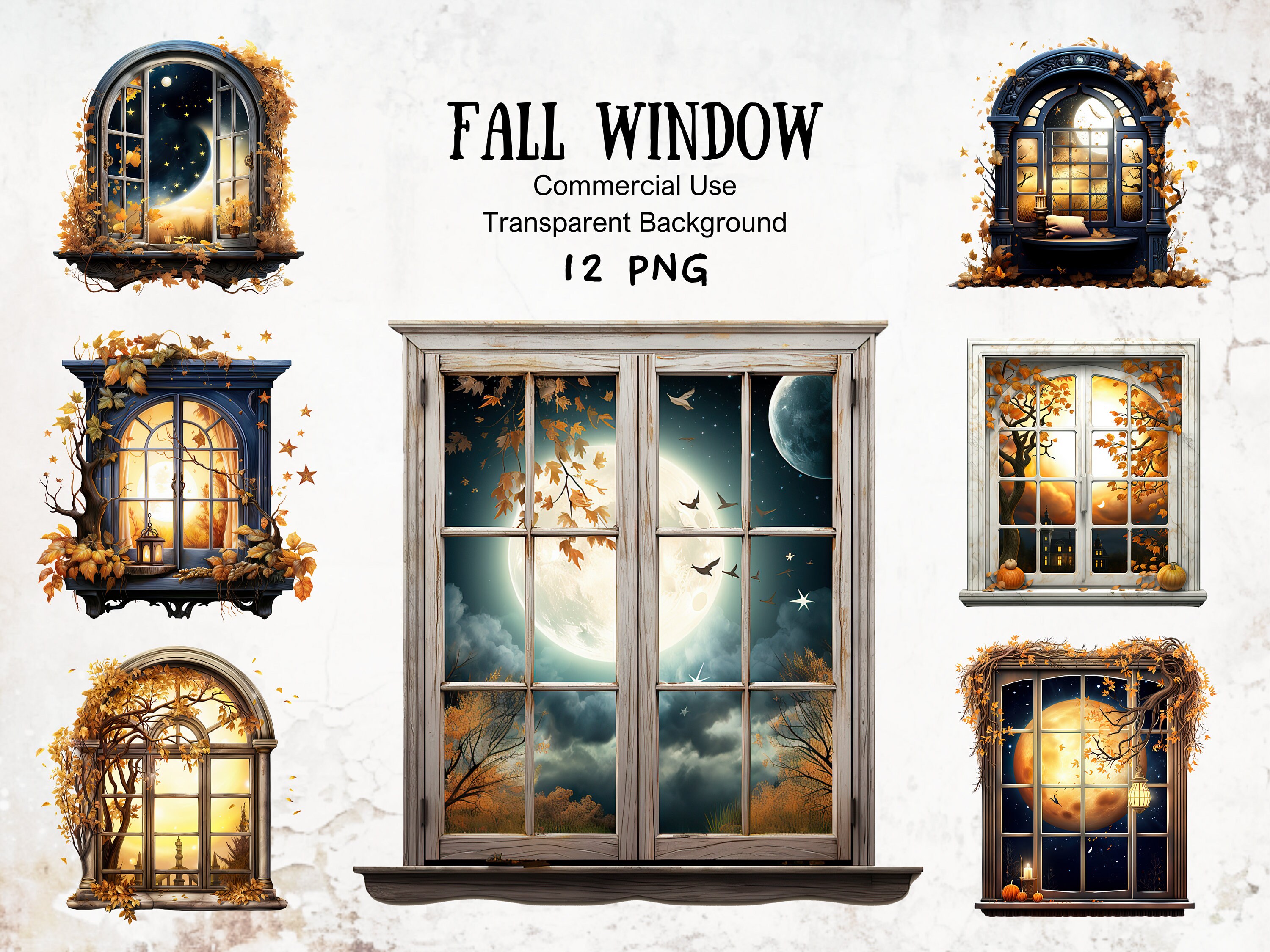 Fall Window Clipart Whimsical Dry Orange Leaves Graphics for Autumn ...