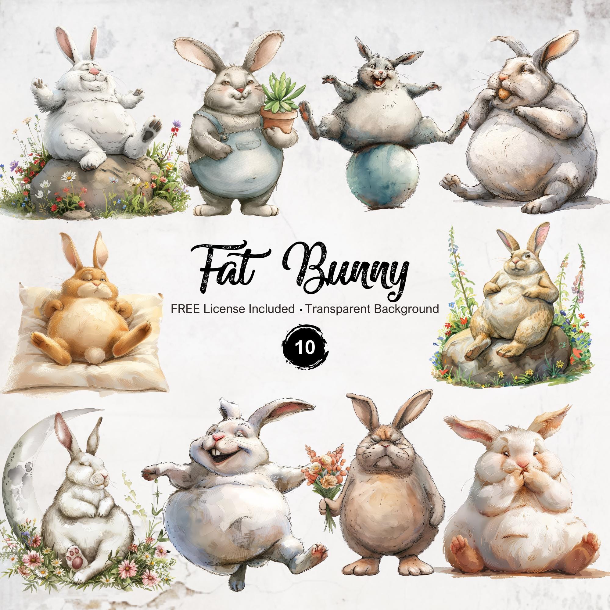 Fat Bunny Clipart Quirky Rabbit Illustrations Funny Animal Sketch ...