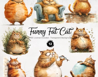 Funny Fat Cat-clipart: humoristische huisdierafbeeldingen (directe download)