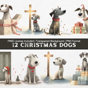 Christmas Dog Clipart Bundle Funny Holiday Season Pet Graphics with Transparent Background for DIY Crafts