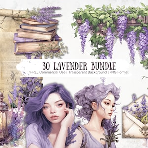 Lavender Whimsical Collection, High Quality Watercolor Clipart, Botanical Themed Projects, Purple Florals for Card Making and Junk Journal