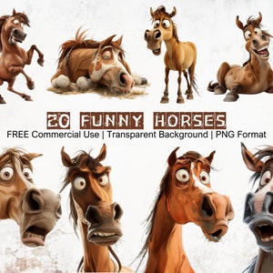 Lustiges Pferd Clipart Bundle, humorvolles und süßes Pferd, Bauernhof Pferd PNG, Pferd PNG Sublimationsgrafiken, schrulliges Pferd transparenten Hintergrund