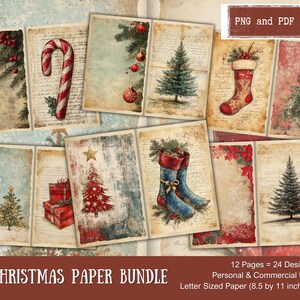 Printable Christmas Vintage Paper Bundle Holiday Season Illustration Packs