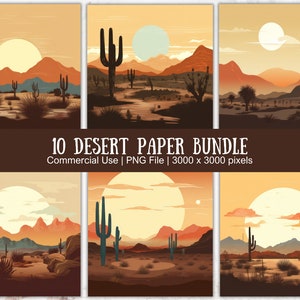 Paquete de papel desértico con aires retro para arte mural y gráficos de sublimación en estilo acuarela para descarga digital en formato PNG