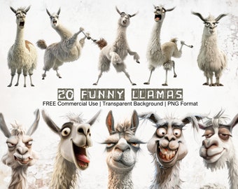 Quirky and Funny Llamas Clipart Collection, Transparent PNG File, 300 DPI High Quality Graphics, Funny Animal Graphics, Sublimation Graphics