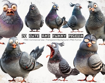 Cute and Funny Pigeon Clipart Bundle Humorous Whimsical Bird PNG Download