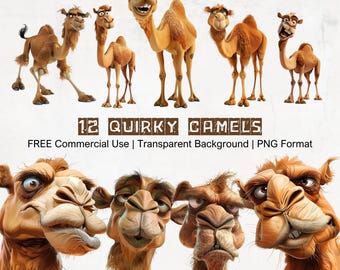 Quirky Camel Clip Art, Funny Desert Animal Graphics, Whimsical Camel Illustrations, Instant Download
