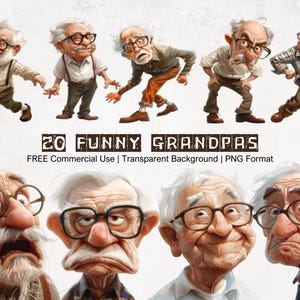 Collection de graphiques drôles de cliparts grand-père pour la conception de cartes de voeux d'anniversaire grand-père drôle Images imprimables grand-père hilarant PNG