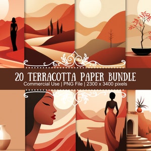 Terrakotta-Digitalpapier, Wandkunstdruck, digitales Papierpaket PNG, Büro- und Wohndekor, Wüsten-Tapete, Wärme der Terrakotta