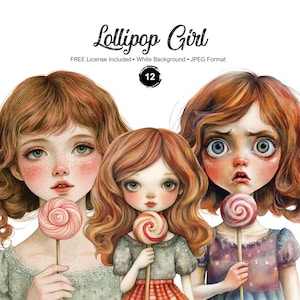Quirky Lollipop Girl JPG Clipart White Background Funny Little Girl, Personal and Commercial Use, Instant Download