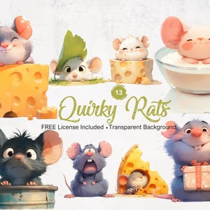 Quirky Rats Clipart Funny Mouse Illustrations with Transparent Background for Humorous Sublimations