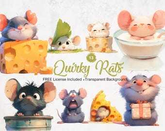 Quirky Rats Clipart Funny Mouse Illustrations with Transparent Background for Humorous Sublimations