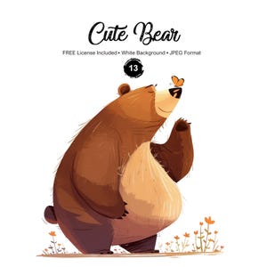 Słodki Miś Clipart Cartoon Animal Graphics Whimical Brown Bears Illustrations Licencja wliczona w cenę