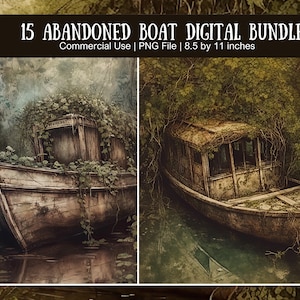 Paquete de papel imprimible de barcos, colección digital para álbumes de recortes y diarios basura, papel grunge, gráficos de barcos abandonados vintage descargables