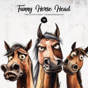 Grappig paardenhoofd met transparante achtergrond boerderijdieren illustraties pony eigenzinnige afbeeldingen voor persoonlijk en commercieel gebruik Direct downloaden