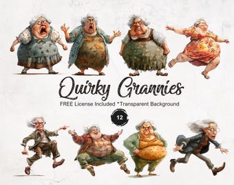 Grandma Clipart Quirky and Funny Grandmother Graphics Birthday Card Design Elements