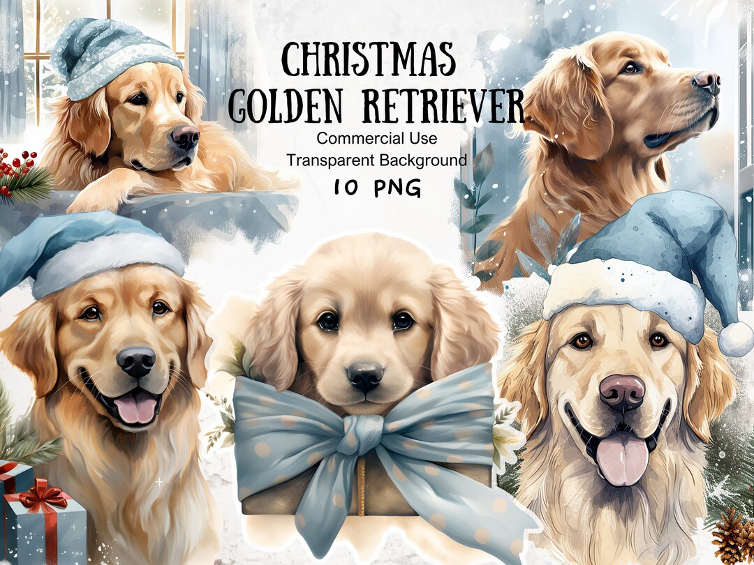 Golden Retriever Christmas Clipart for Holiday Design Projects and ...