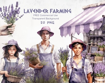 Watercolor Lavender Farming Clipart: Purple Floral PNG (Digital Download)