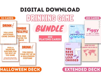 DRINKING CARD BUNDLE | Digital Adult Drinking Card Game | 202 Cards, Halloween and Extended Deck | Pre Drinks, Party, Halloween Party |