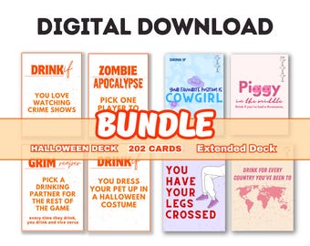 DRINKING CARD BUNDLE | Digital Adult Drinking Card Game | 202 Cards, Halloween and Extended Deck | Pre Drinks, Party, Halloween Party |