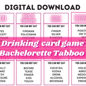 BACHELORETTE TABOO Digital Adult Drinking Game 45 Cards, Forbidden Words Hen do, Bachelorette, Party Game image 1
