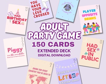 PARTYGAME Uitgebreid deck | Digitaal drinkspel voor volwassenen EXPLICIET | 150 kaarten, pre-drinken, gezelschapsspel, eerstejaars, vrijgezellenfeest, meidenavond |