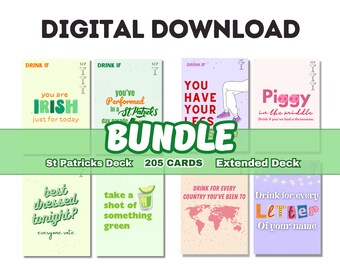 DRINKING CARD BUNDLE | St Patrick's Day and Extended Deck Bundle | 205 cards, Digital Adult Drinking Card Game |
