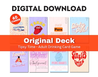 ORIGINAL DECK | Digital Adult Drinking Card Game | 60 Cards, Pre-Drinking, Party Game, Hen do, Freshers, Bachelorette, Tipsy Time |