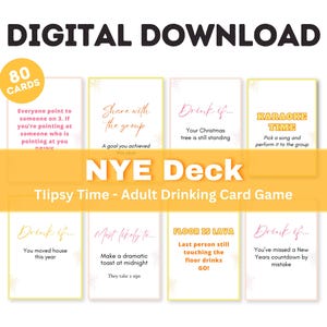 Baraja de fin de año - Juego Tipsy Time / Juego de beber para adultos / 80 cartas para beber / Nochevieja, Juego de fiesta, Fiesta navideña para adultos, 2025 /