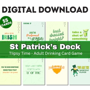 DÍA DE SAN PATRICIO / Juego de cartas digital para beber para adultos / 55 cartas, Juego para beber antes de ir, Juego de fiesta, Día de San Patricio, Beber si, Día de San Patricio
