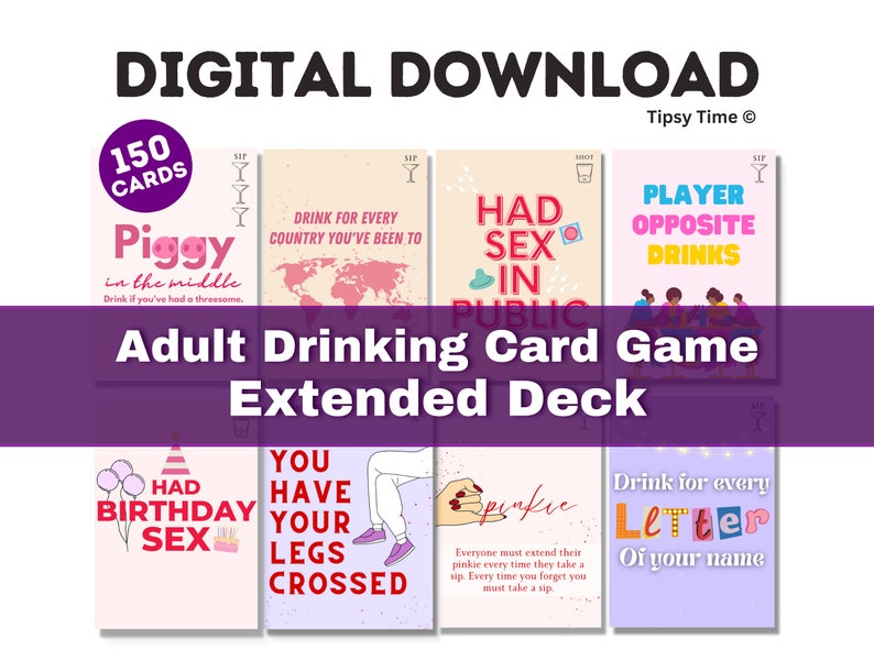 EXTENDED DECK Digital Adult Drinking Game EXPLICIT 150 Cards, Pre-drinking, Party Game, Hen do, Freshers, Bachelorette, Girls Night image 1