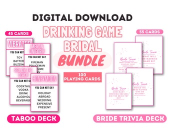 BRUIDBUNDEL | Digitaal drinkspel voor volwassenen | 100 kaarten, vrijgezellenfeest, vrijgezellenfeesten, partyspellen, taboespel, bruidstrivia, bruiloftsdrinkspellen