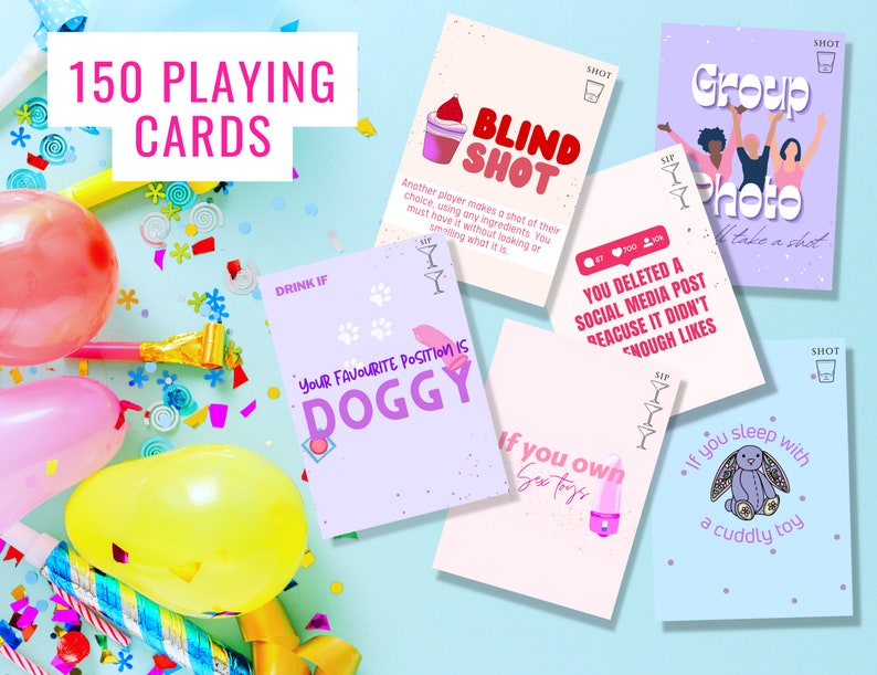 EXTENDED DECK Digital Adult Drinking Game EXPLICIT 150 Cards, Pre-drinking, Party Game, Hen do, Freshers, Bachelorette, Girls Night image 2