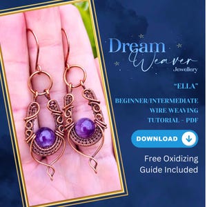 Beginner Wire Wrapping Copper Jewelry Tutorial Ella Earrings PDF Digital Instant Download Weaving Woven  Dream Weaver Jewellery Step by Step