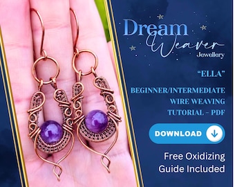 Tutorial para principiantes sobre cómo envolver alambre en joyas de cobre Pendientes Ella PDF Descarga instantánea digital Tejido de joyas de Weaver Dream paso a paso
