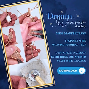 Beginner Wire Wrapping Jewellery Tutorial E-Book Mini Masterclass PDF Digital Instant Download Weaving Woven Copper Frame Gemstone Jewelry