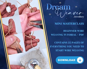 Beginner Wire Wrapping Jewellery Tutorial E-Book Mini Masterclass PDF Digital Instant Download Weaving Woven Copper Frame Gemstone Jewelry