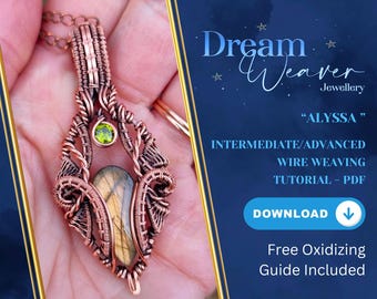 Tutorial de joyería de tejido con envoltura de alambre intermedio Colgante de marco Alyssa Descarga instantánea digital Collar Dream Weaver Jewellery