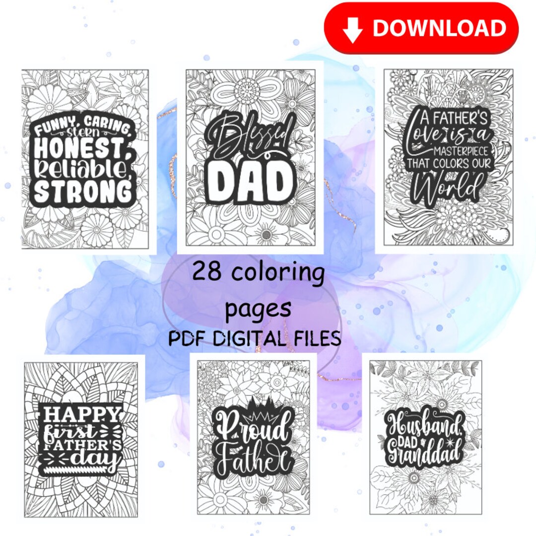 Father's Day Coloring Pages PDF - Instant Download Zipped Digital File ...