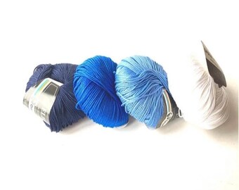 Mercerized cotton set of 4 balls gradient blue to white Mako cotton excellent quality The Sausage Crafts