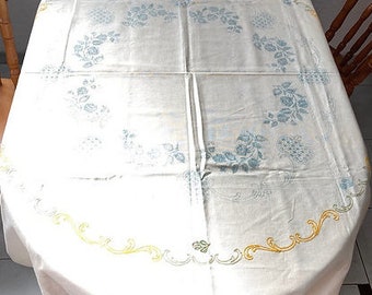 Tablecloth ready to embroider WITHOUT the cotton spools reclaimed supply for crafting the work had been started The Sausage Crafts