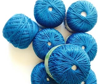 Cotton Yarn peacock blue set of 7 balls and 1 given away crochet or knitting supplies by The Sausage Crafts