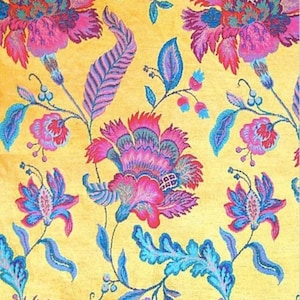 Velvet Piece of upholstery velvet finely embroidered with floral pattern luxury fabric peacock blue and fuchsia pink flowers